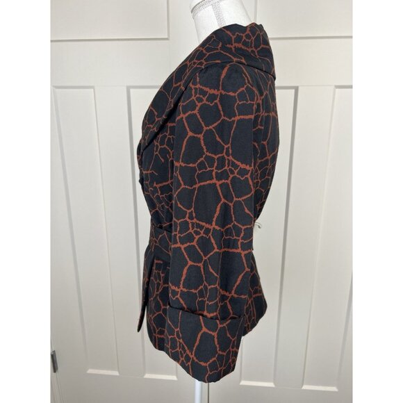 Ali Miles Animal Print Jacket Women's Sz 10 Black Rust Belted Portrait Collar - Picture 5 of 11